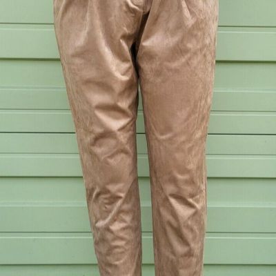 New ZARA WOMAN BEIGE Camel Faux Suede Pants High Waist 26